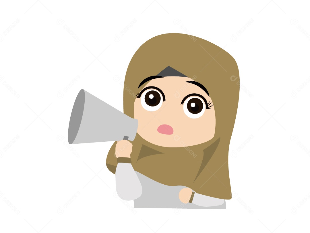 Menina Mulçumana de Hijabe Marrom Falando no Megafone Vetor EPS