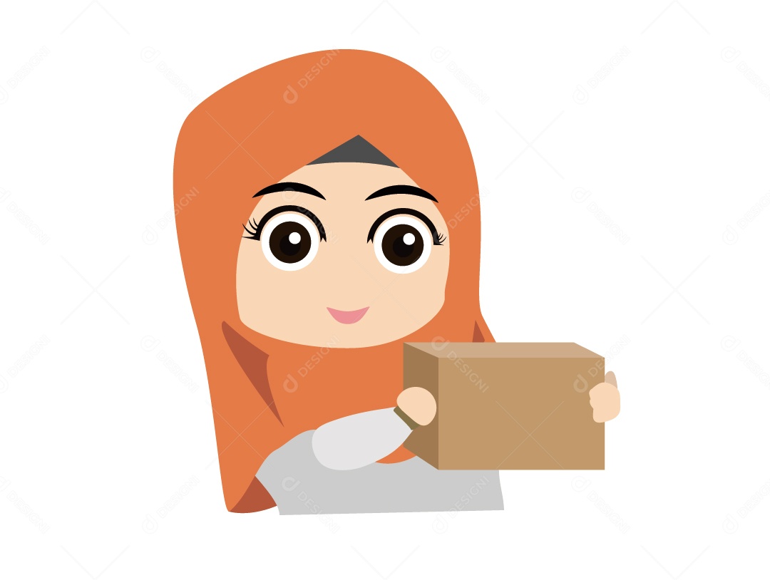 Menina Mulçumana de Hijabe Segurando Caixa Vetor EPS