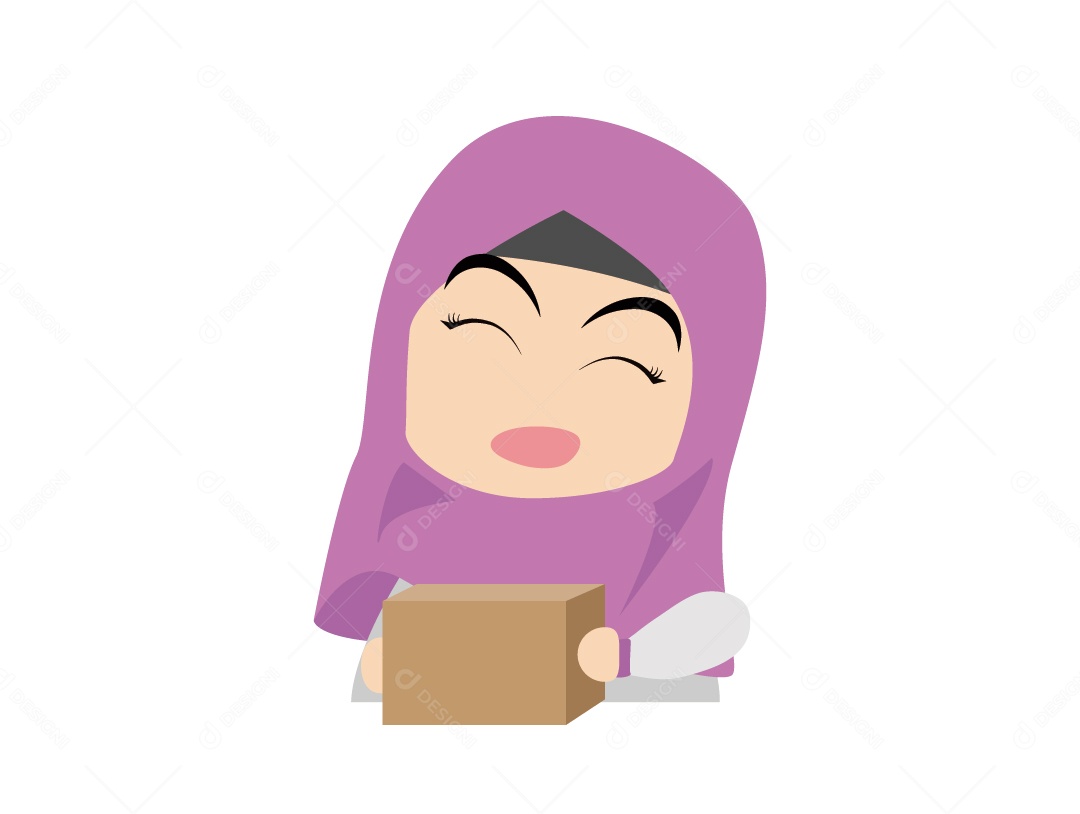 Menina Mulçumana de Hijabe Roxo Segurando Caixa Vetor EPS