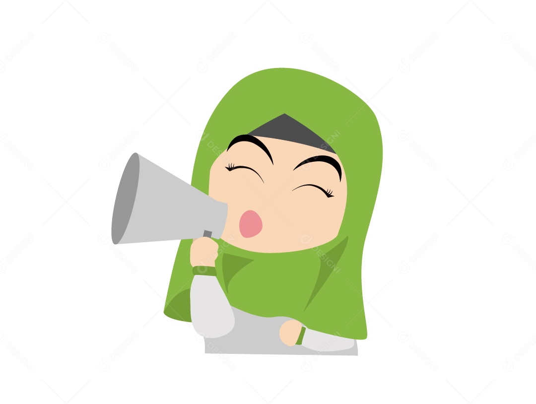 Menina Mulçumana de Hijabe Verde Falando no Megafone Vetor EPS