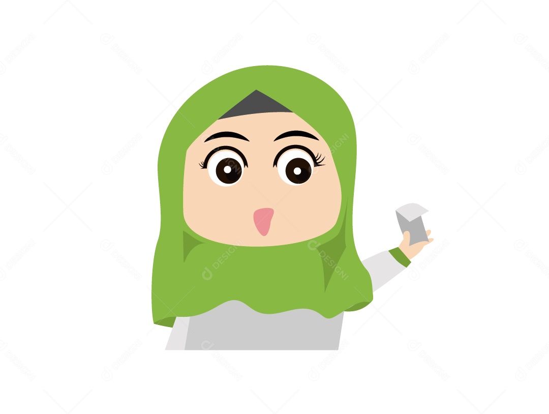 Menina Mulçumana de Hijabe Verde Segurando Papel Vetor EPS