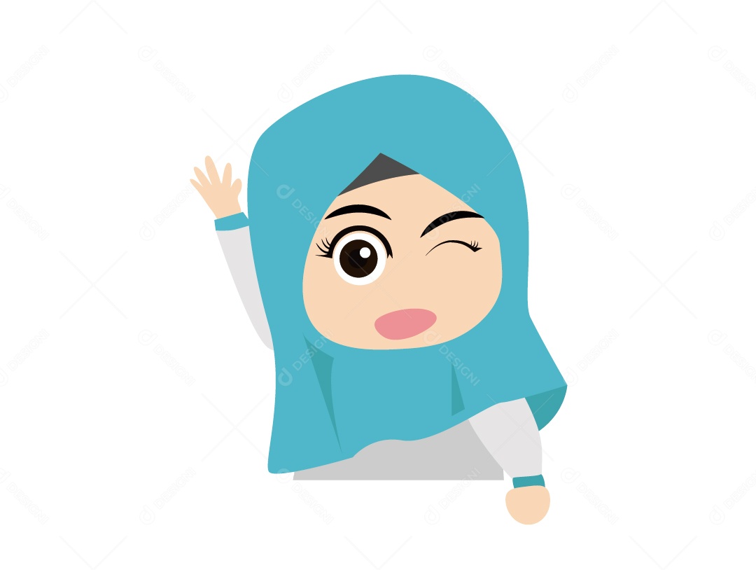 Menina Mulçumana de Hijabe Azul Piscando Vetor EPS