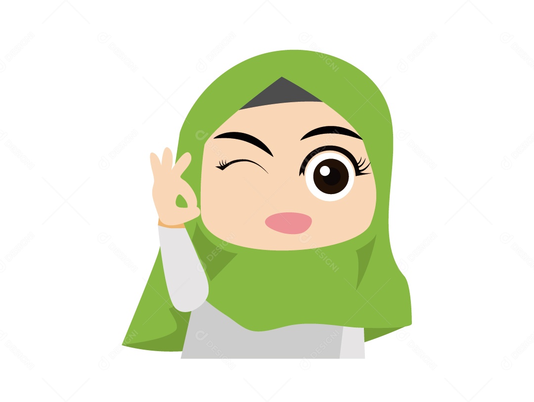 Menina Mulçumana de Hijabe Fazendo Sinal de Ok Vetor EPS