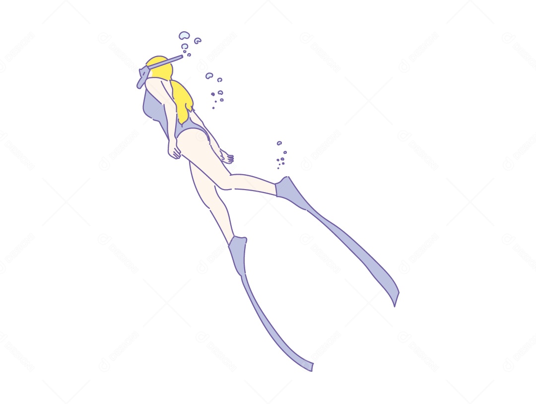 Mulher Mergulhadora Nadando Ilustração Vetor EPS