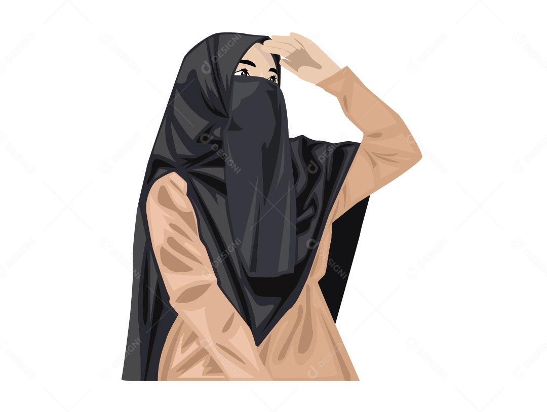 Mulher Mulçumana de Hijabe Observando Vetor EPS