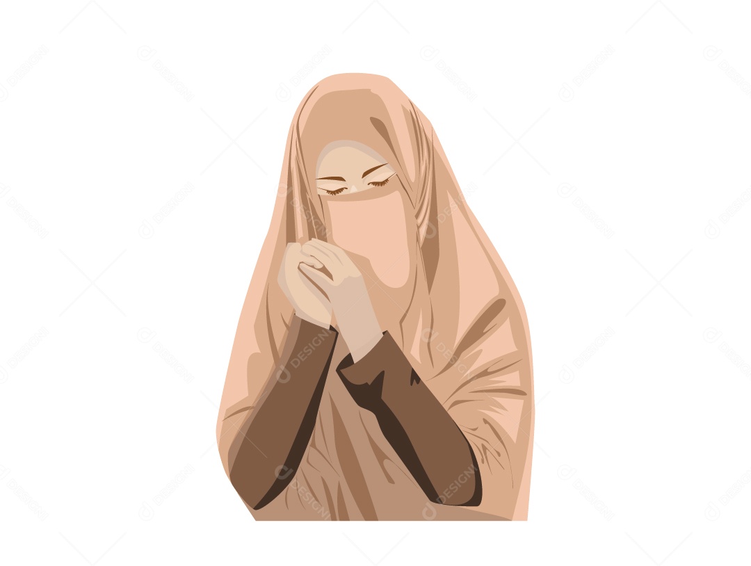 Mulher Mulçumana de Hijabe Orando Vetor EPS