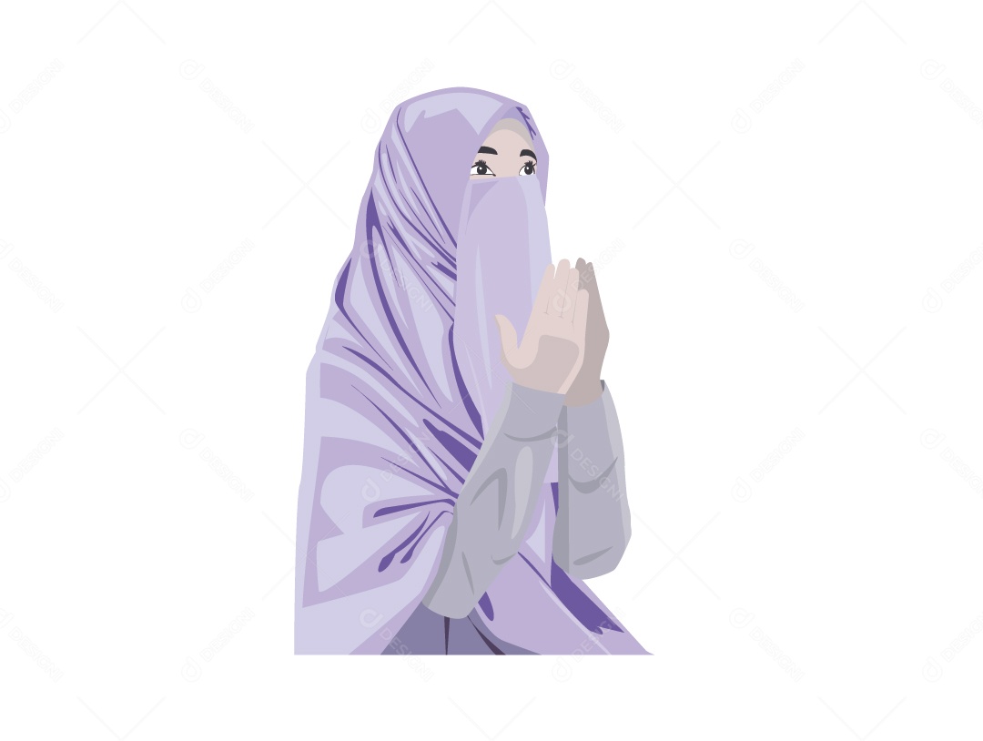 Mulher Mulçumana de Hijabe Fazendo Oração Vetor EPS
