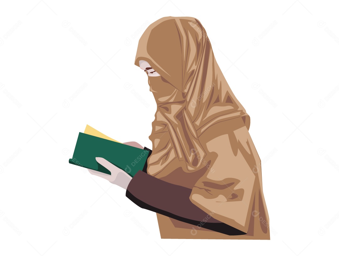 Mulher Mulçumana de Hijabe Lendo Livro Vetor EPS