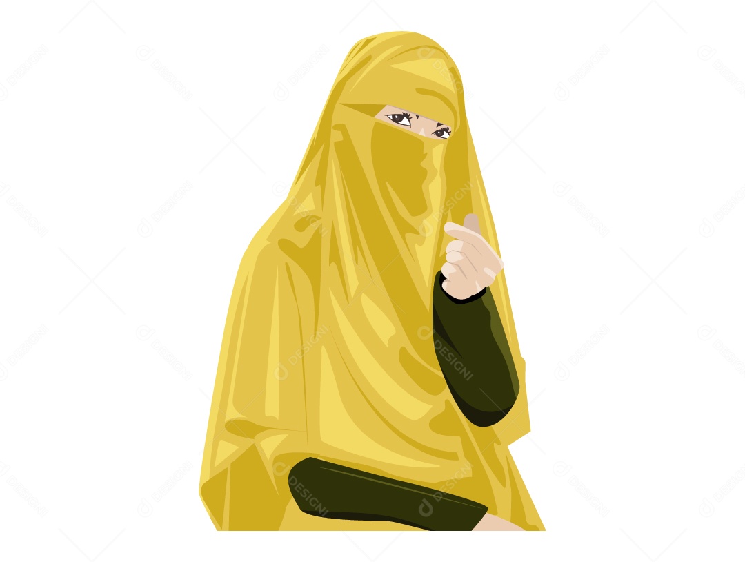 Mulher Mulçumana de Hijabe Amarelo Vetor EPS