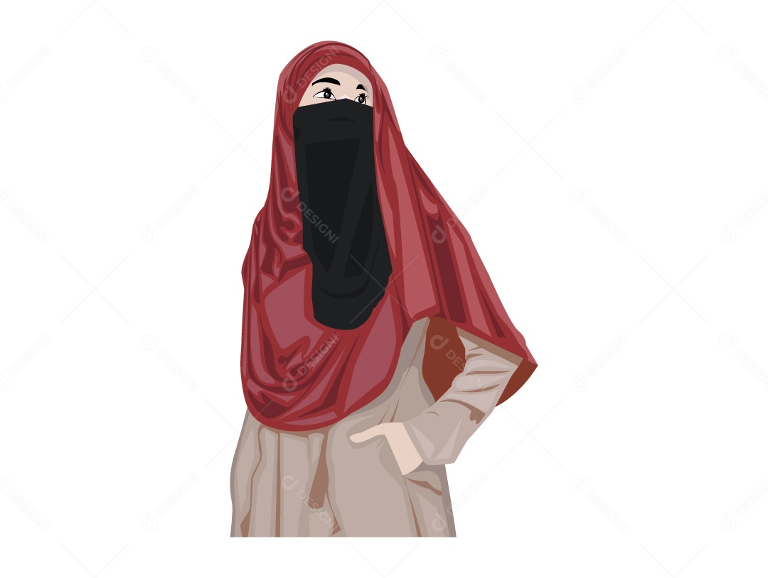 Mulher Mulçumana com Hijabe Vermelha Vetor EPS