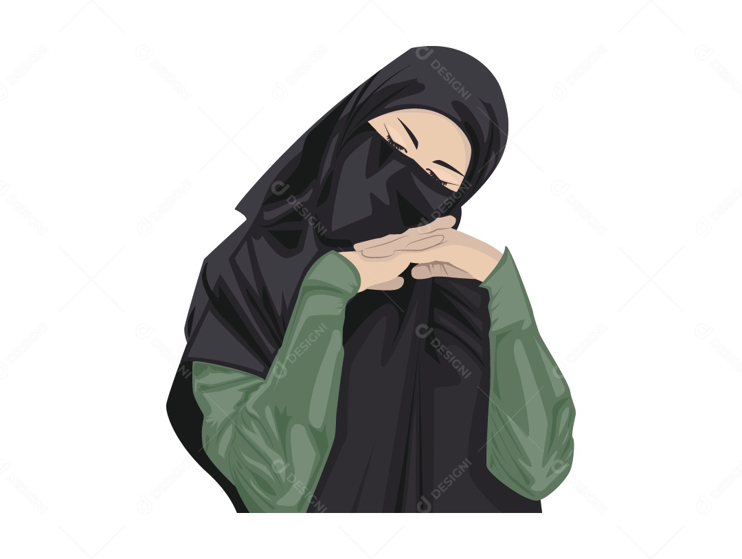 Mulher Mulçumana com Hijabe Preto Vetor EPS