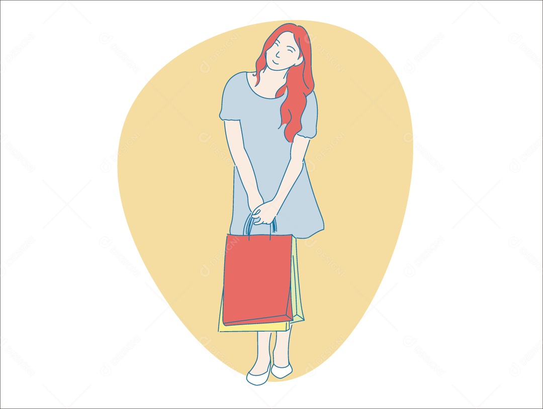 Garota Ruiva Carregando Sacola Durante Passeio em Sua Viagem Vetor EPS