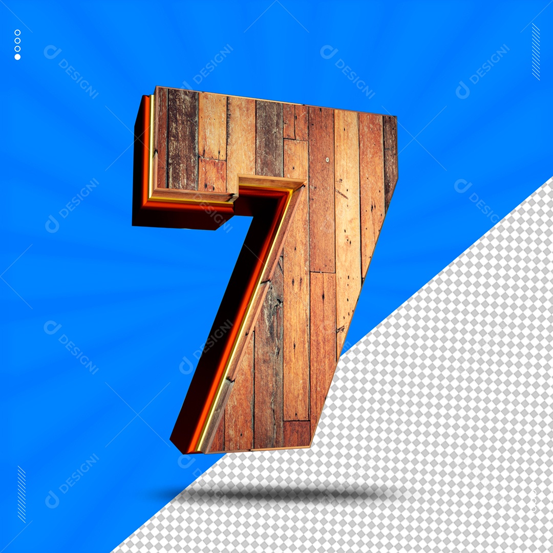 Número 3D 7 De Madeira Para Composição PSD