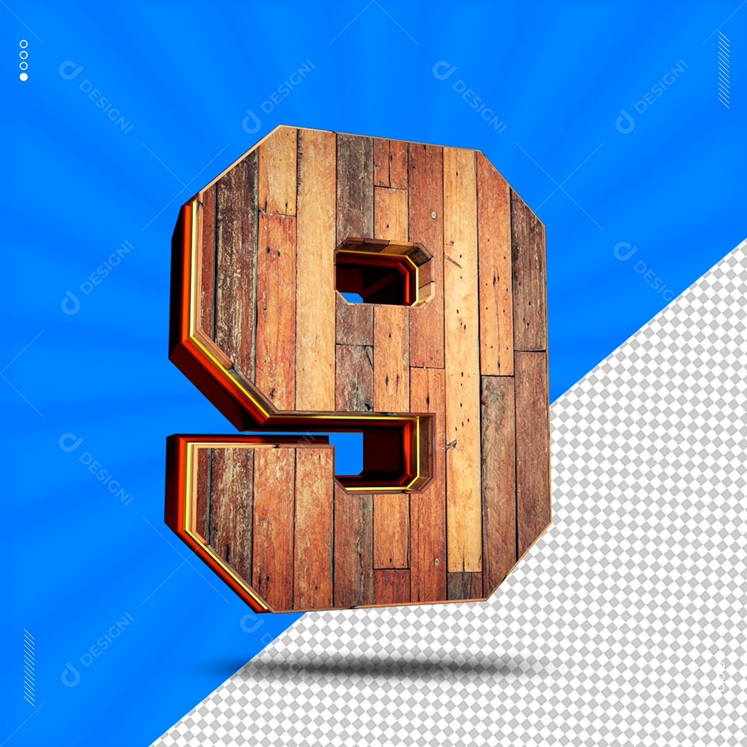 Número 3D 9 De Madeira Para Composição PSD