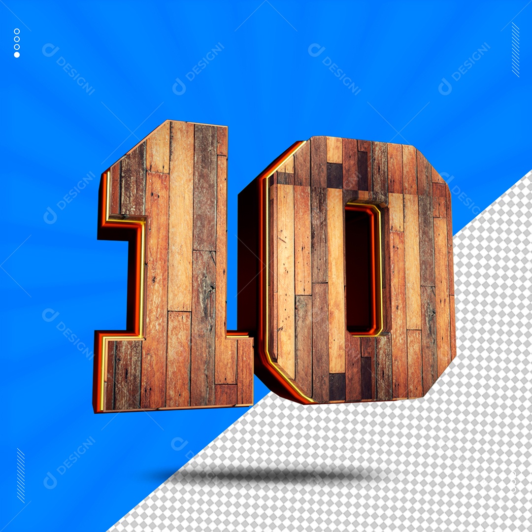 Número 3D 10 De Madeira Para Composição PSD