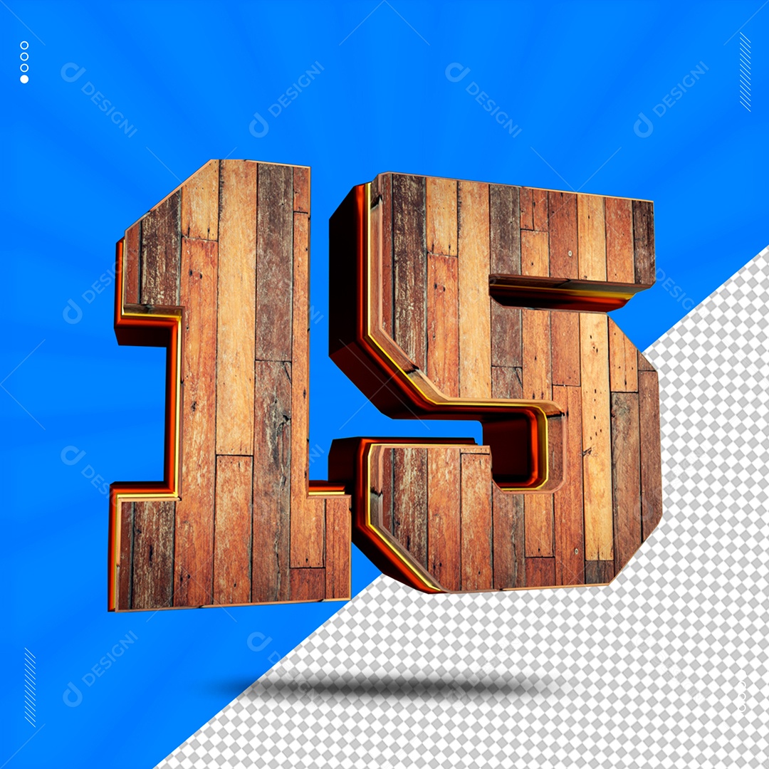 Número 3D 15 De Madeira Para Composição PSD
