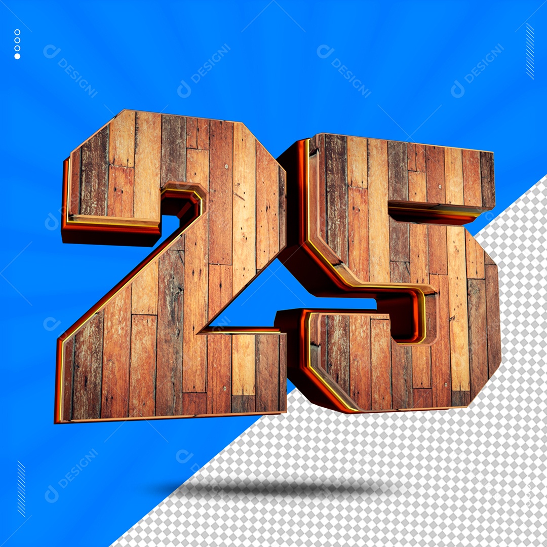 Número 3D 25 De Madeira Para Composição PSD