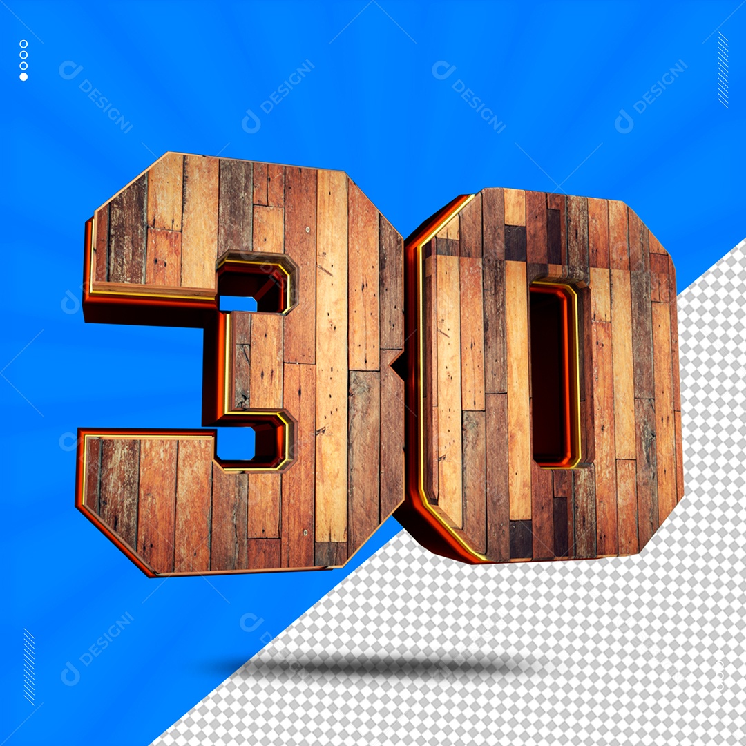Número 3D 30 De Madeira Para Composição PSD