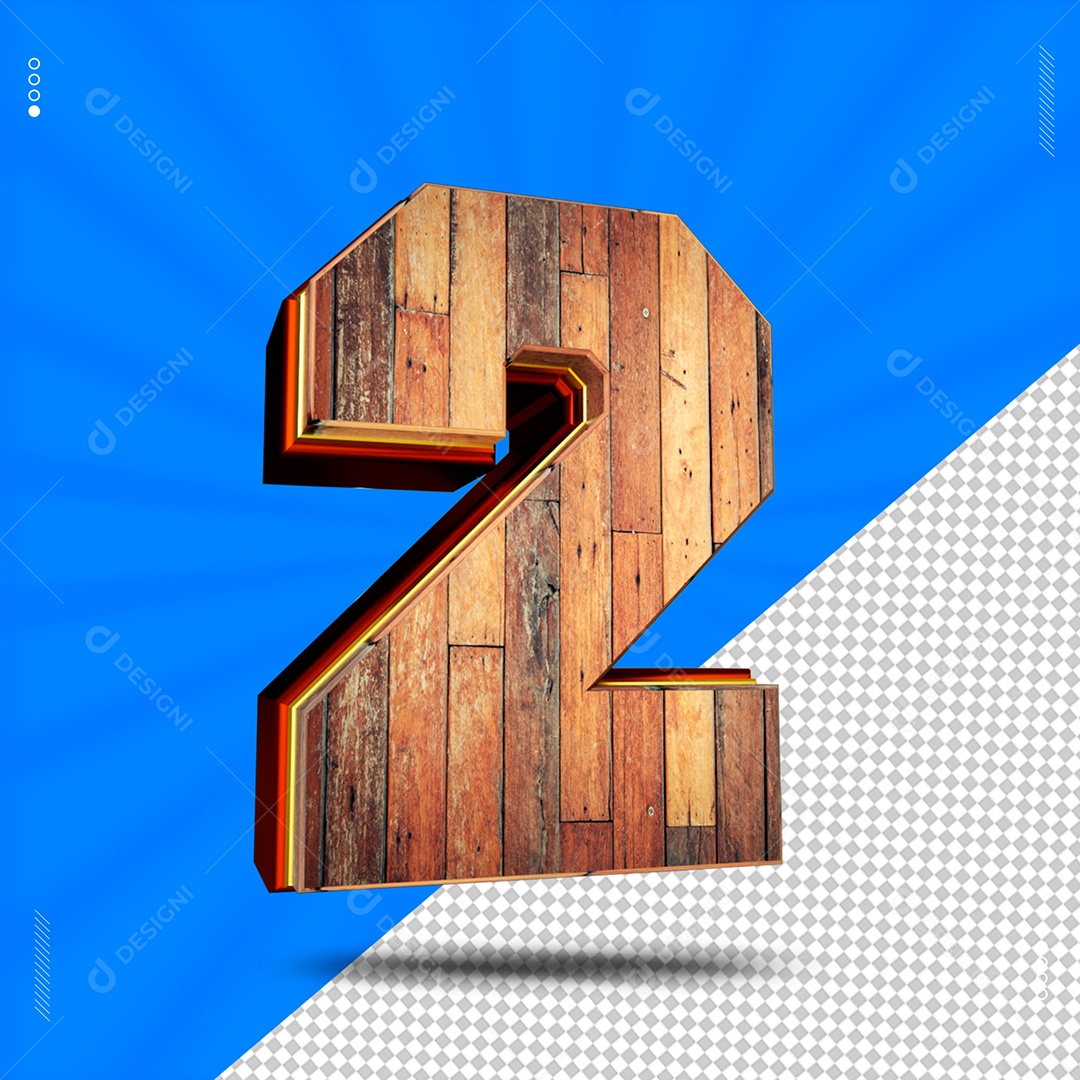 Número 3D 2 De Madeira Para Composição PSD