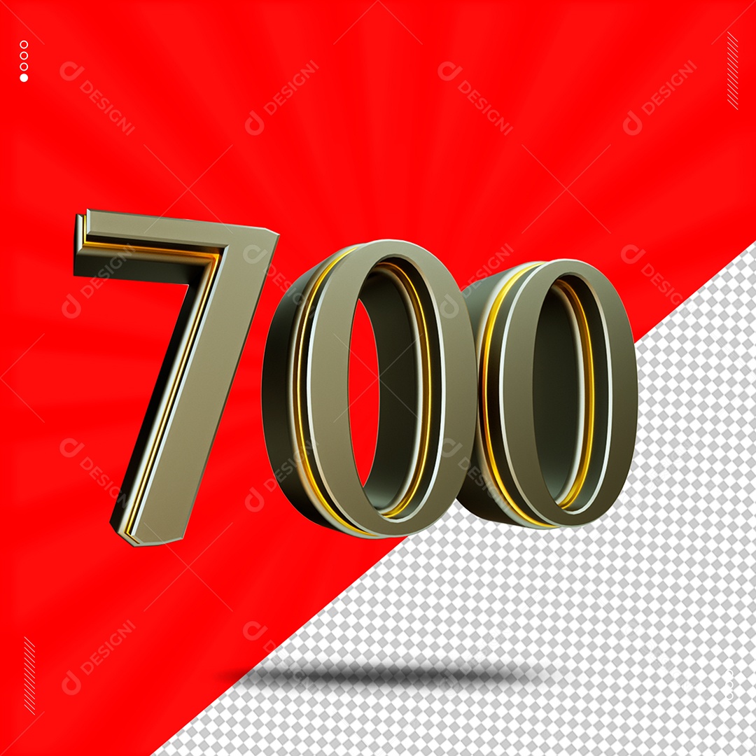 Número 3D 700 Cinza e Dourado Para Composição PSD