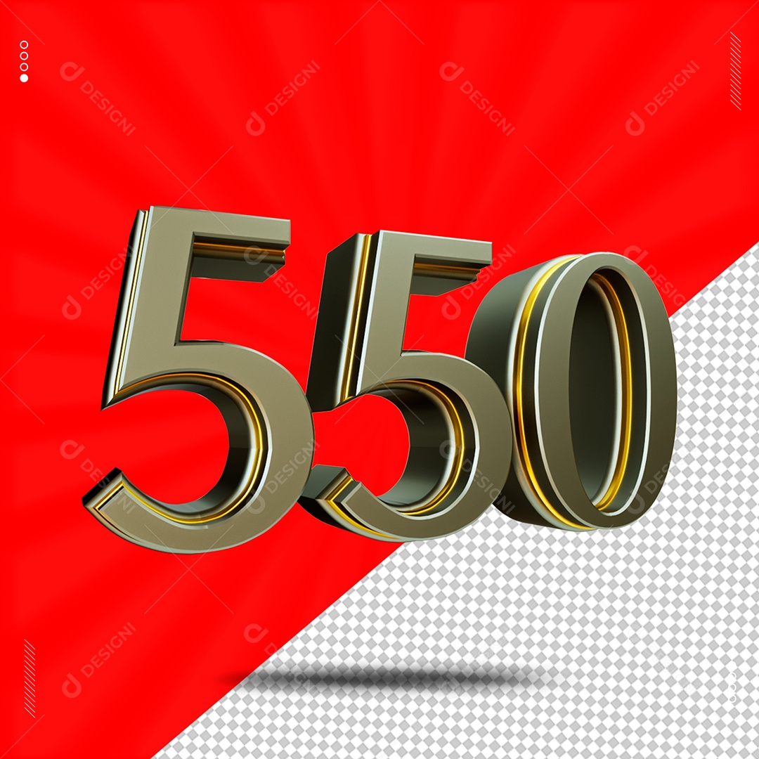 Número 3D 550 Cinza e Dourado Para Composição PSD