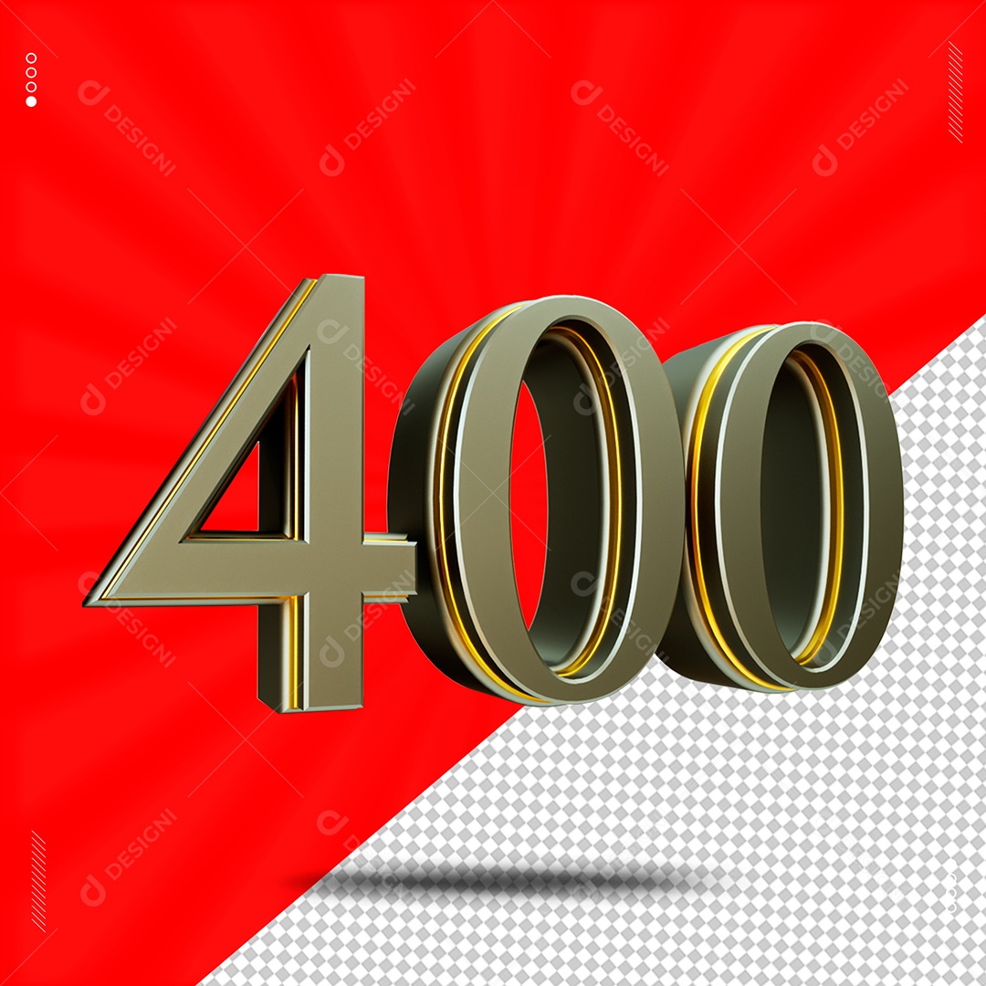 Número 3D 400 Cinza e Dourado Para Composição PSD