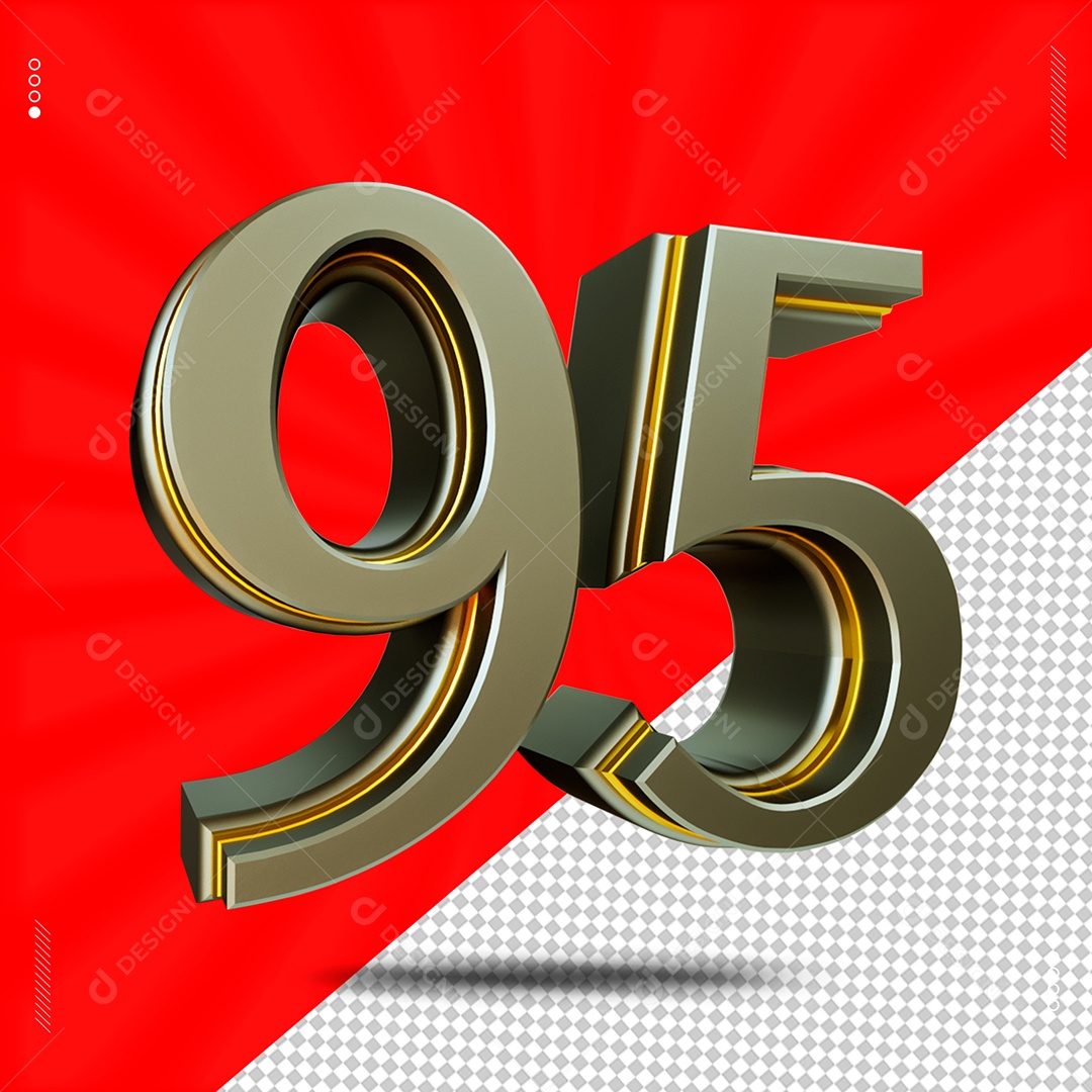 Número 3D 95 Cinza e Dourado Para Composição PSD