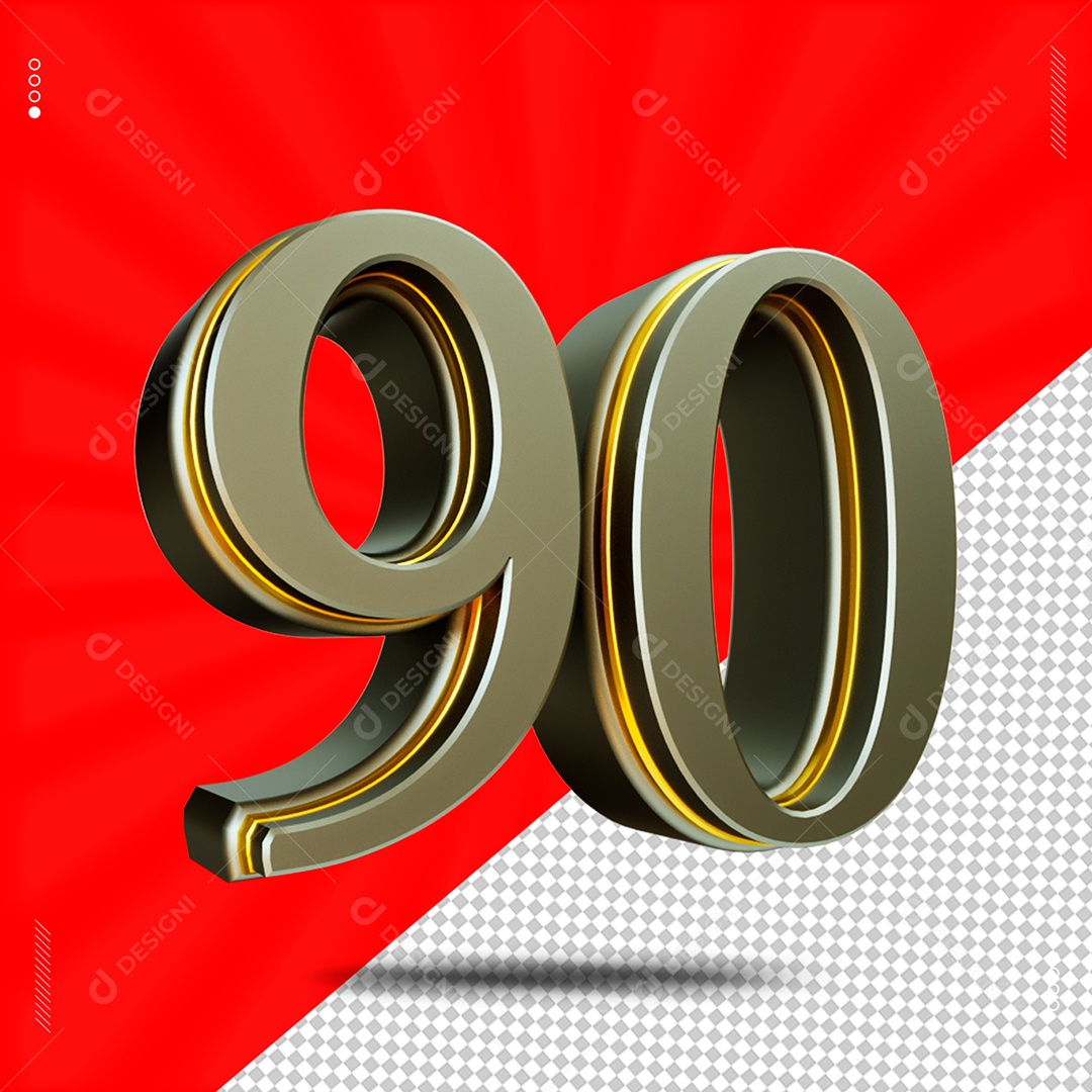3D Number 90 Gray and Gold for PSD Composition