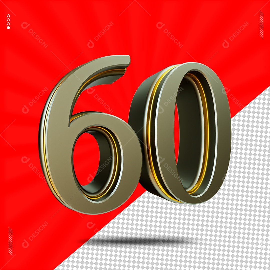Número 3D 60 Cinza e Dourado Para Composição PSD