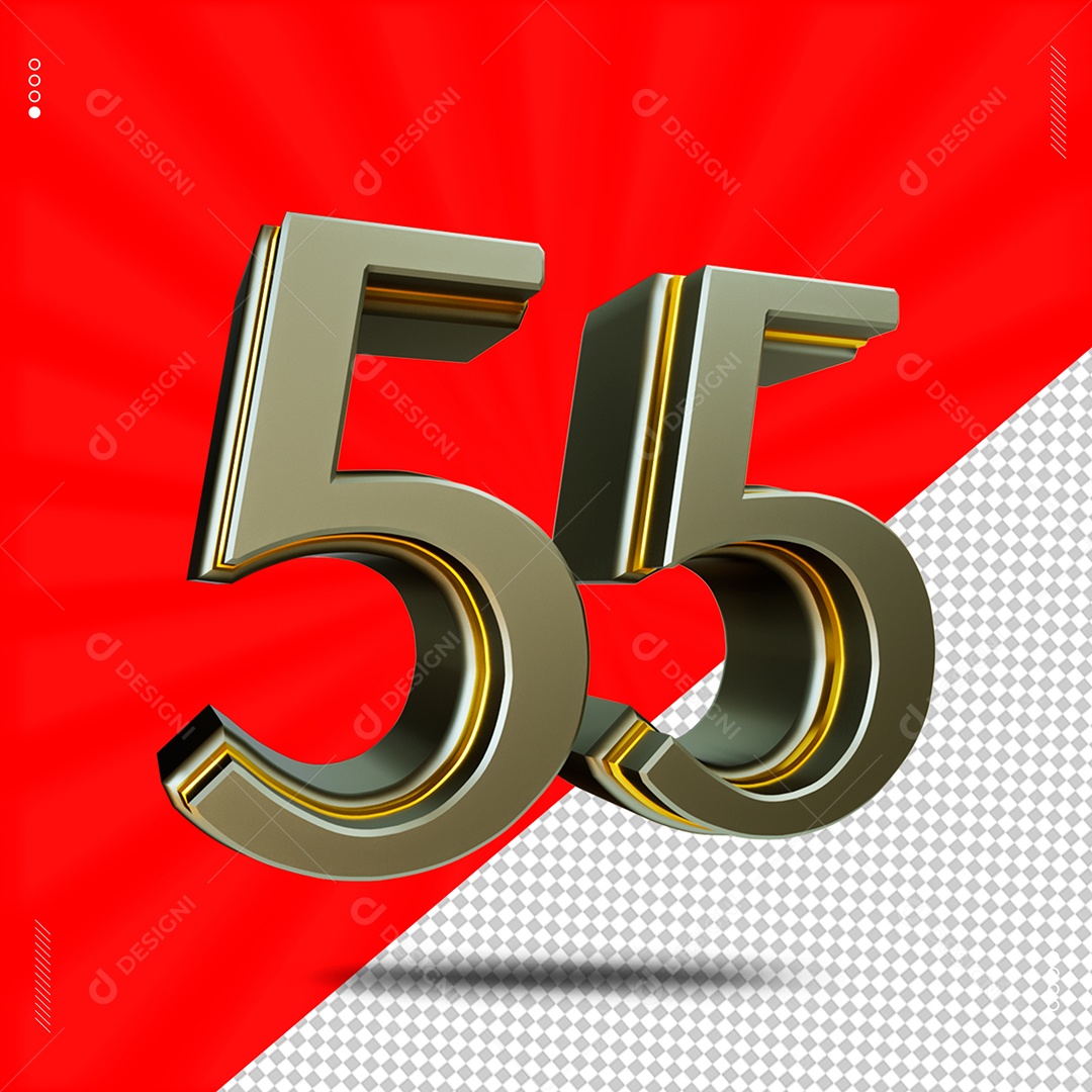 Número 3D 55 Cinza e Dourado Para Composição PSD