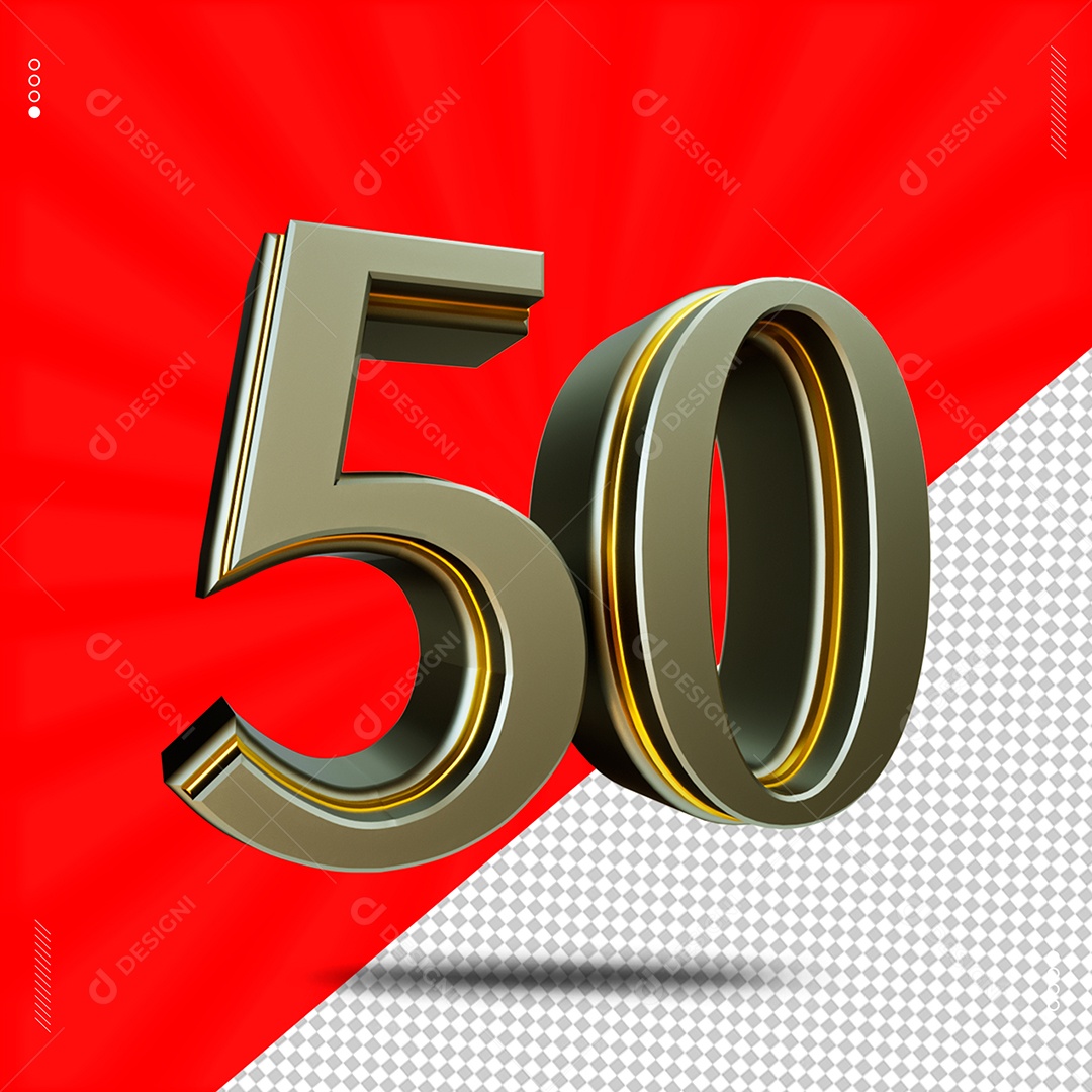 Número 3D 50 Cinza e Dourado Para Composição PSD