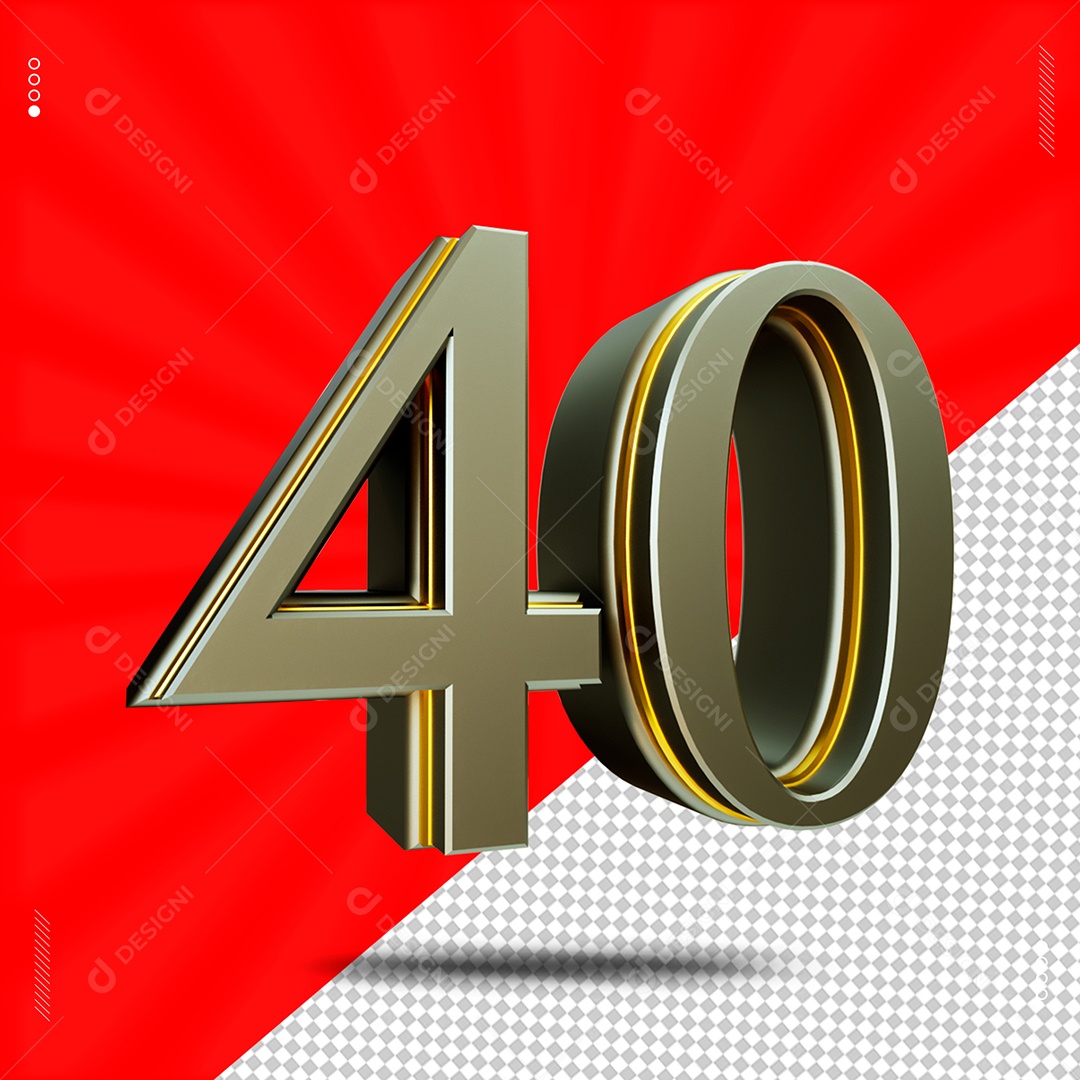 Número 3D 40 Cinza e Dourado Para Composição PSD