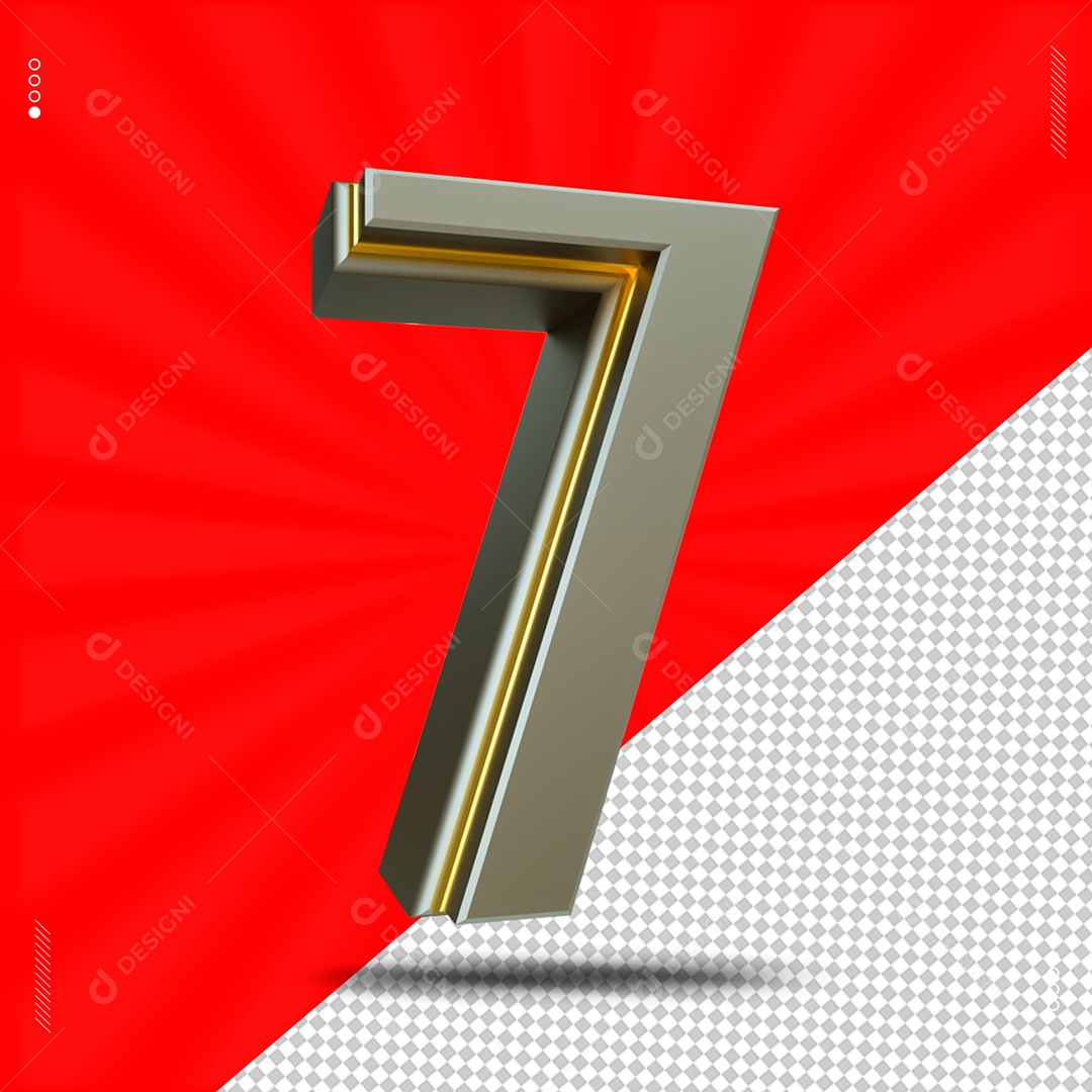 Número 3D 7 Cinza e Dourado Para Composição PSD