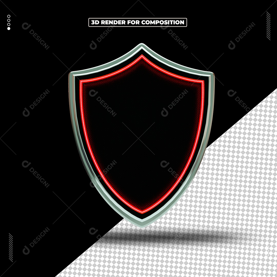 Elemento 3D Brasão Cinza e Vermelho Para Composição PSD