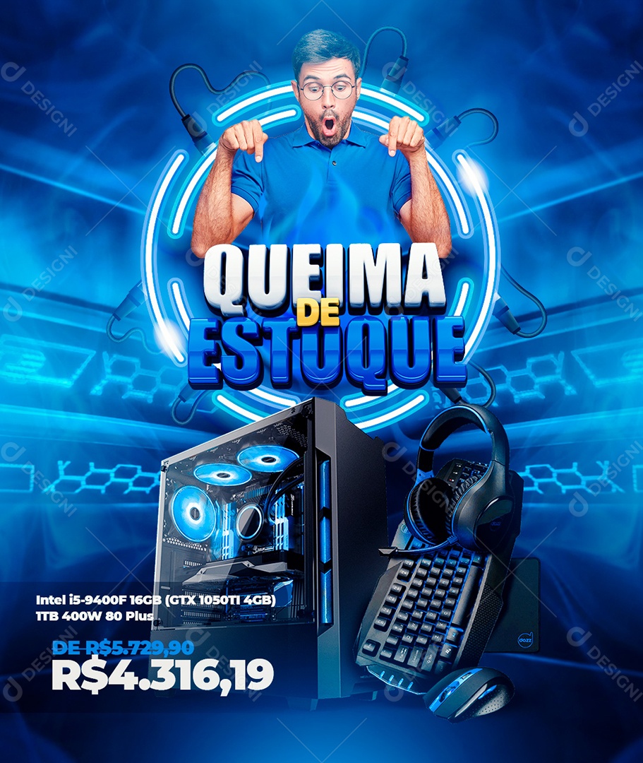 Social Media Feed Queima De Estoque Computador PSD Editável