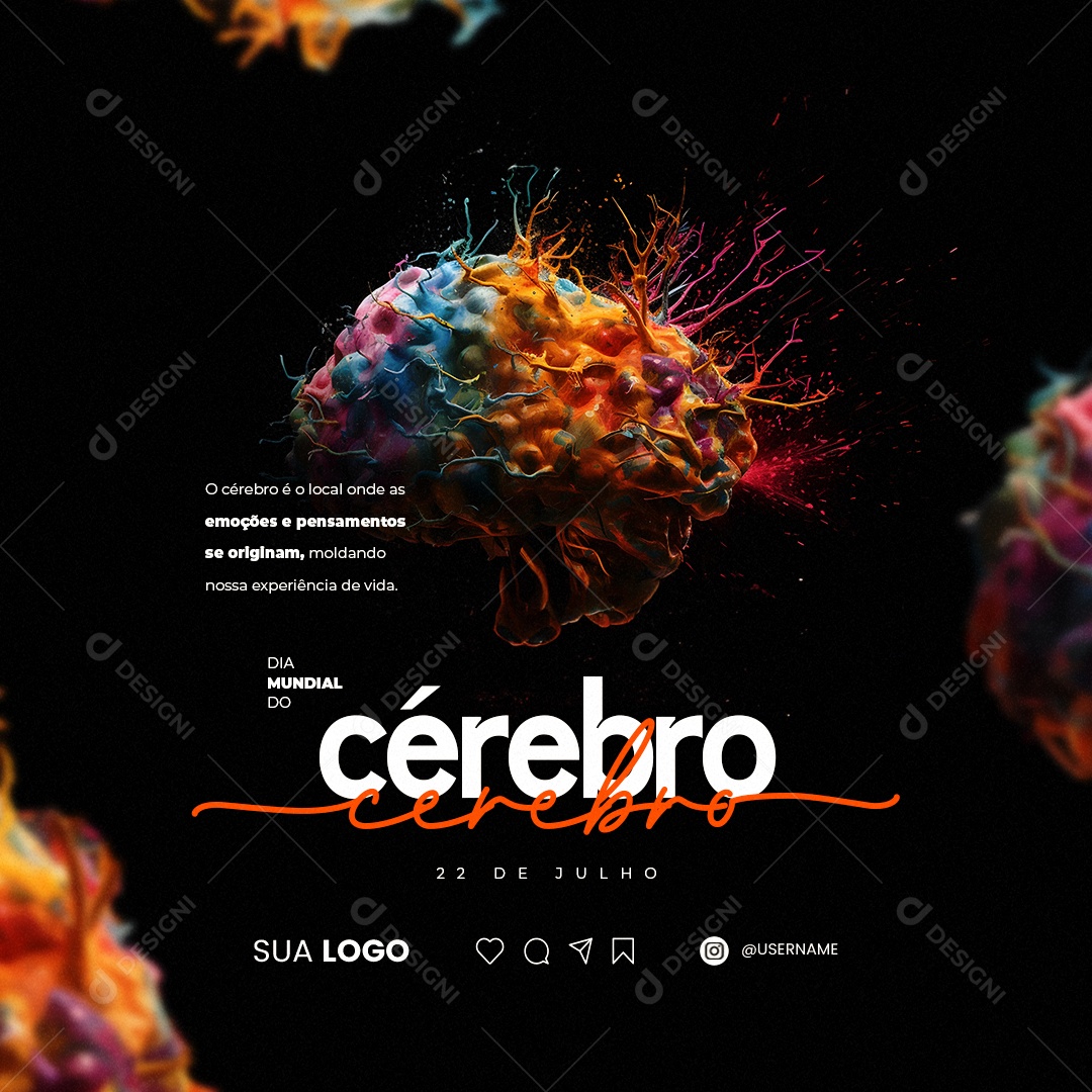 Dia Mundial Do Cérebro Emoções e Pensamentos Se Originam Social Medi PSD Editável