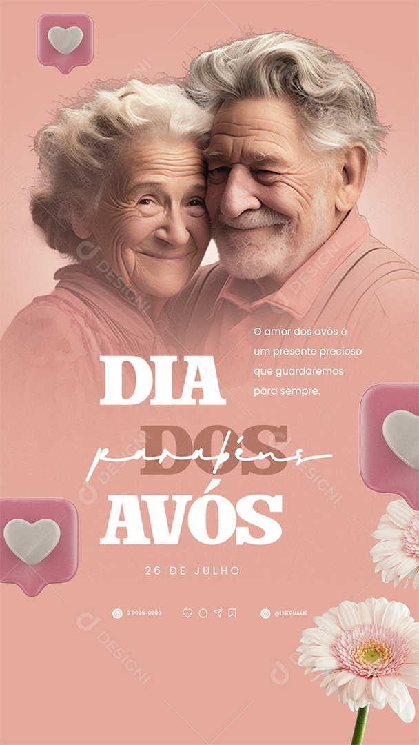 Story O Amor dos Avós é Um Presente Dia dos Avós Social Media PSD Editável