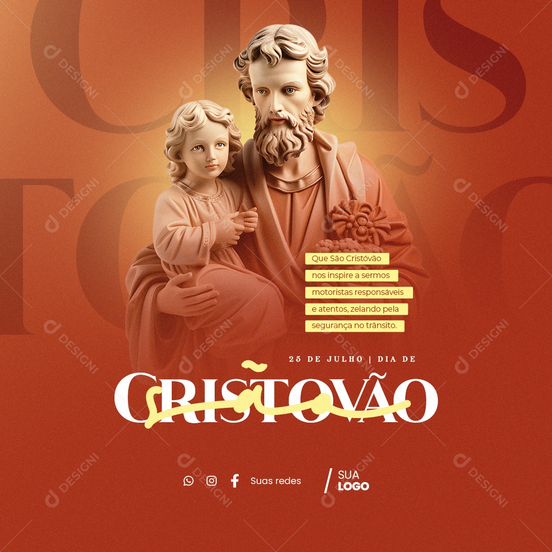 Dia de São Cristóvão Nos Inspire a Sermos Motoristas Social Media PSD Editável