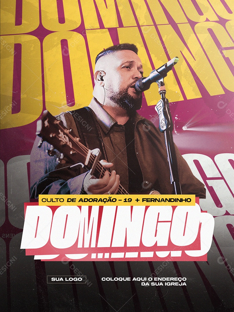 Culto de Adoração Fernadinho Flyer Gospel Social Media PSD Editável