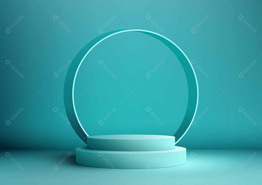 Os degraus do pódio azul 3D ficam com o pano de fundo do círculo é uma ilustração vetorial minimalista