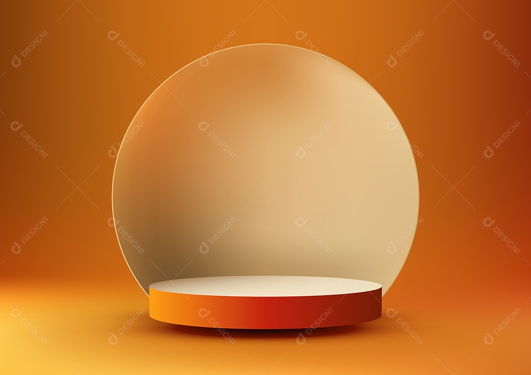 Este pódio laranja realista em 3D com pano de fundo circular é uma maquete minimalista para exibição de produtos.
