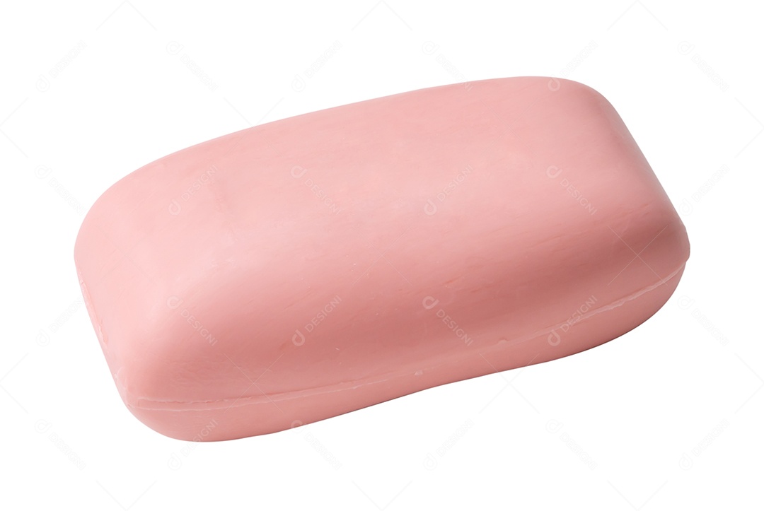Barra de sabão rosa seca única é isolada no fundo branco com traçado de recorte.