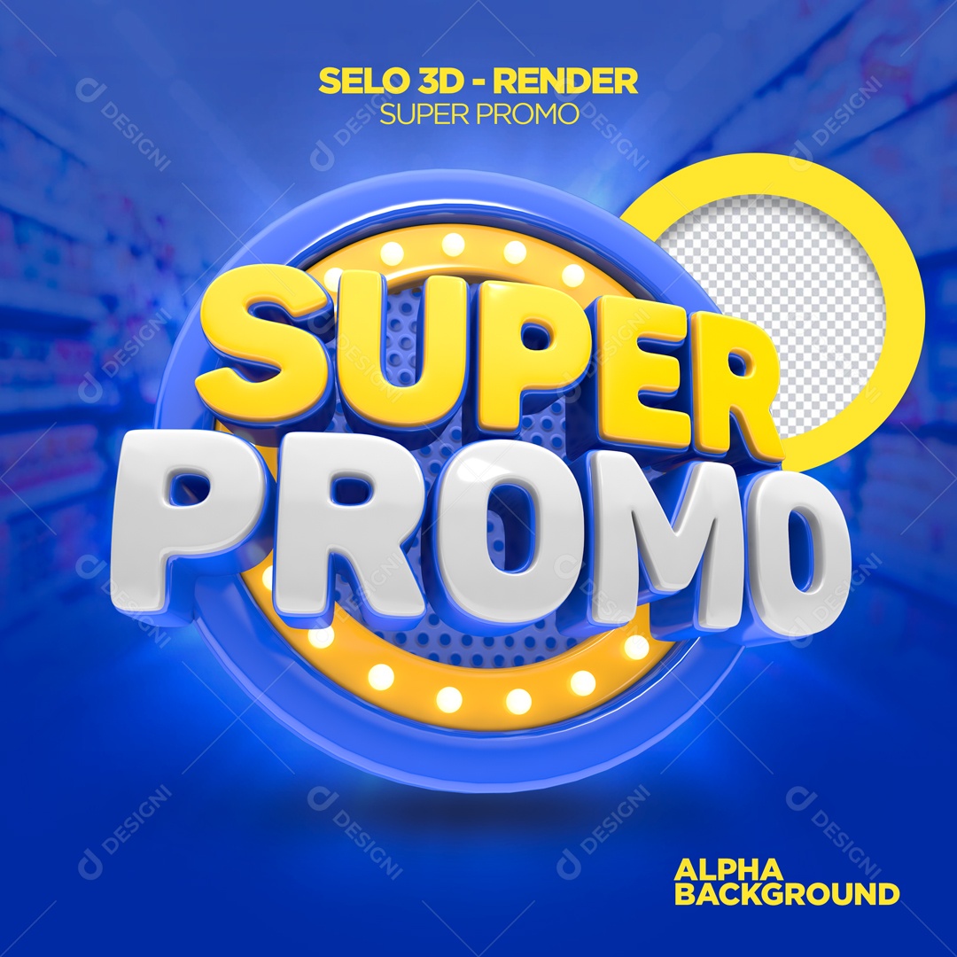 Selo 3D Super Promo Azul e Amarelo Para Composição PSD