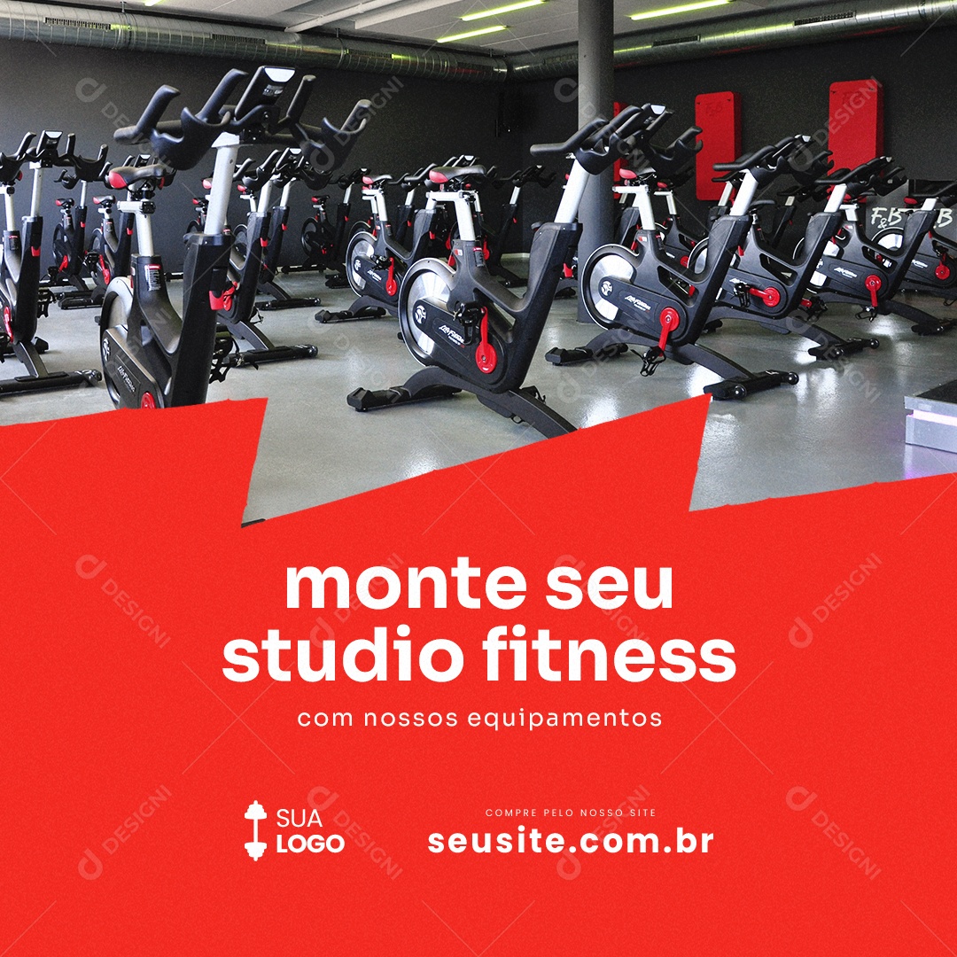 Equipamentos de Academia Monte Seu Studio Fitness com Nossos Equipamentos Social Media PSD Editável