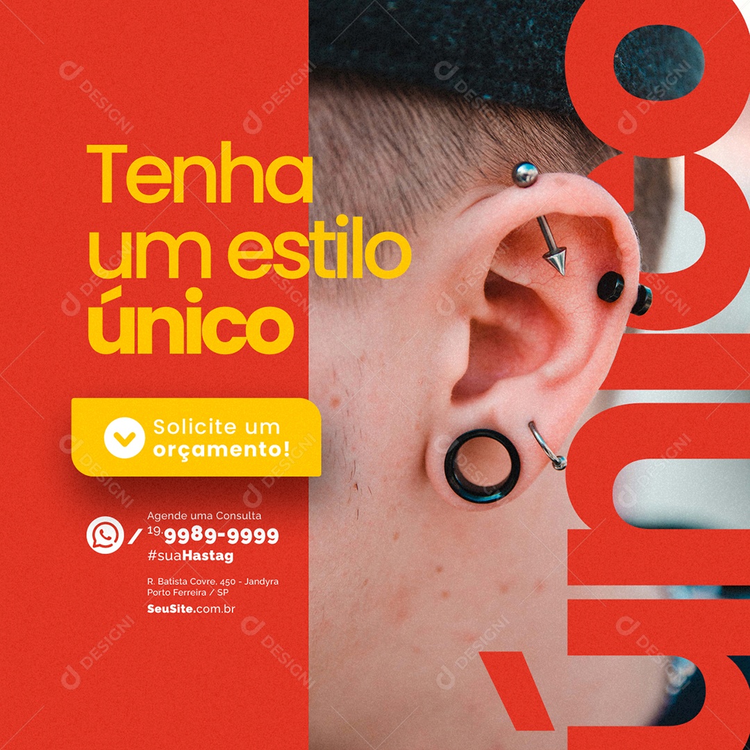 Body Piercing Tenha um Estilo Único Social Media PSD Editável