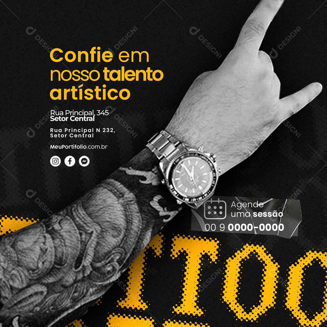 Tatuagem Confie com Nosso Talento Artístico Social Media PSD Editável