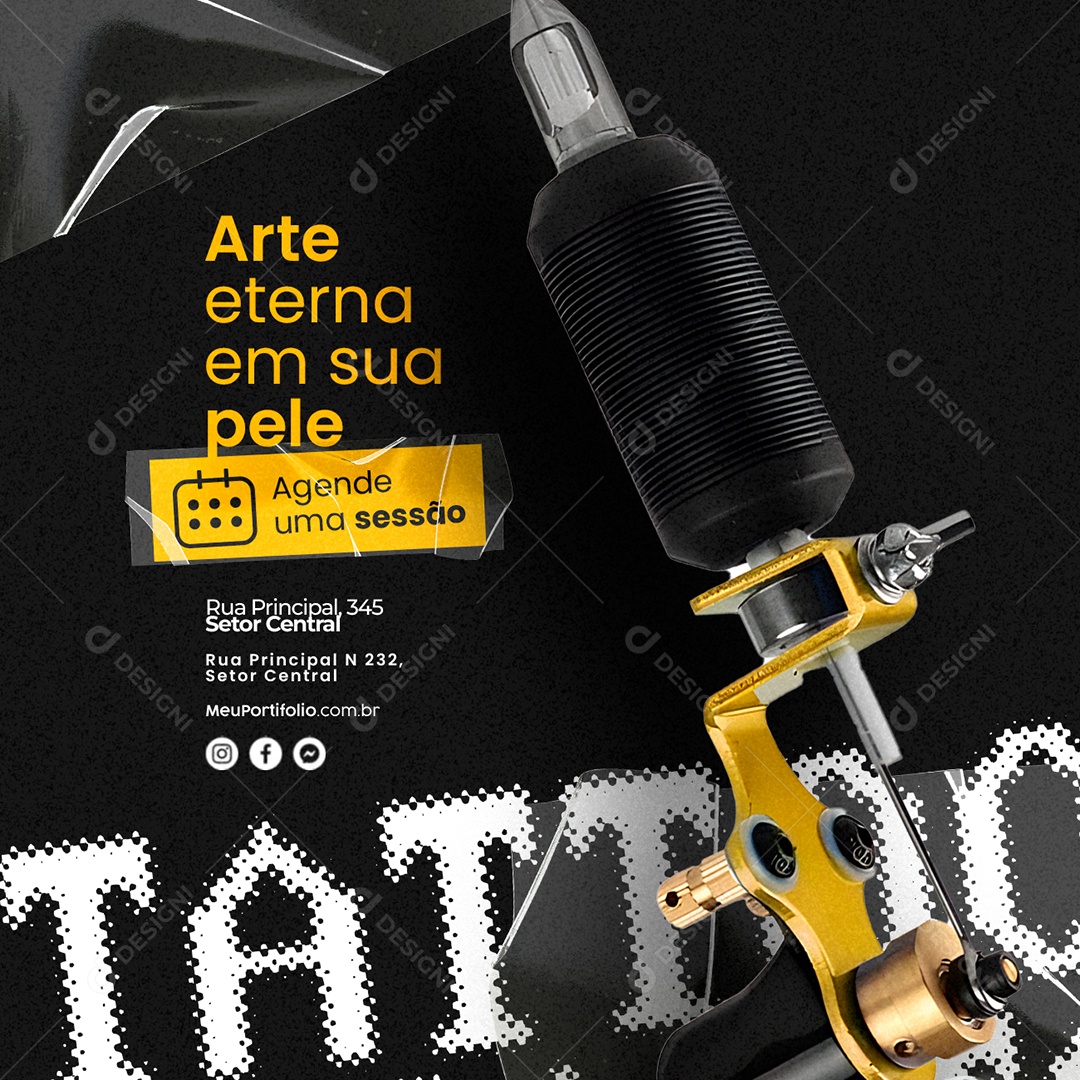 Tatuagem Arte Eterna em Sua Pele Agende Uma Sessão Social Media PSD Editável