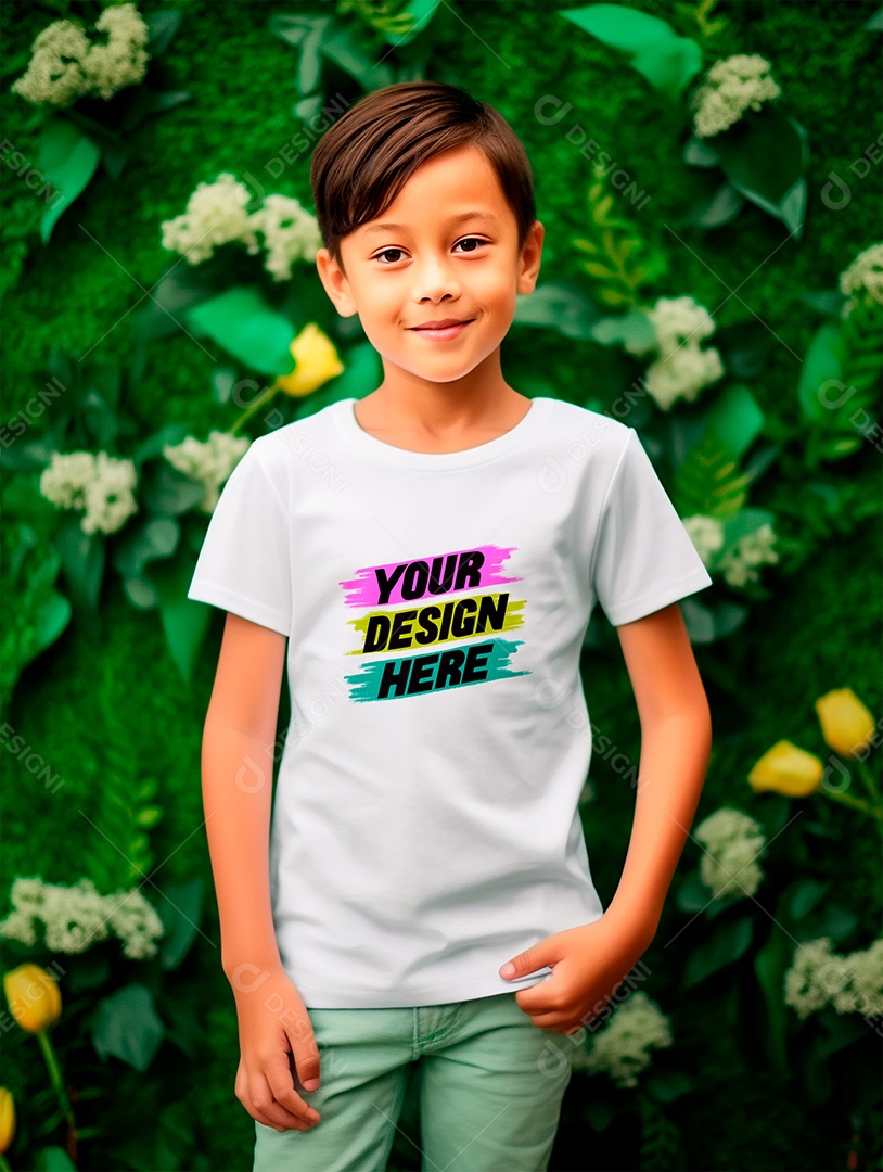Mockup de Camiseta Infantil Branca PSD Editável