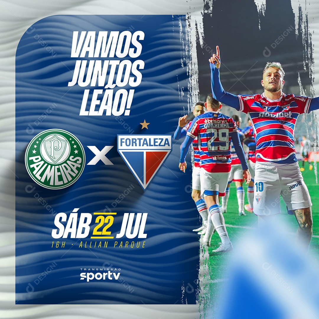 Vamos Juntos Leão Palmeiras X Fortaleza Futebol Social Media PSD Editável