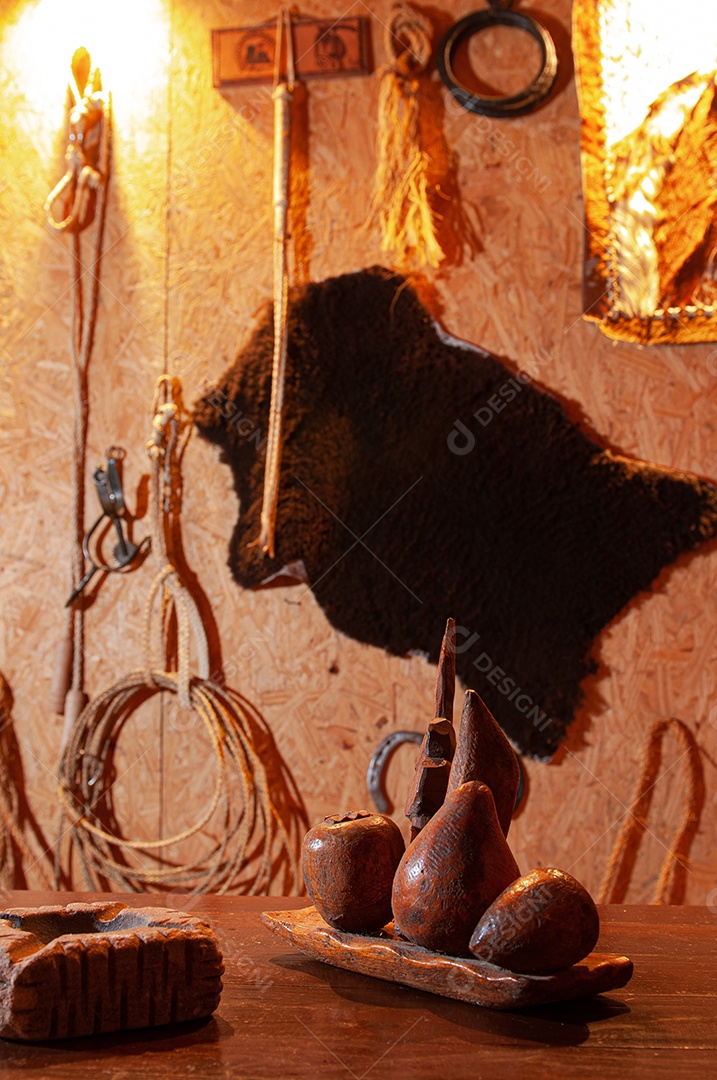 Detalhes de objetos da casa antiga na fazenda